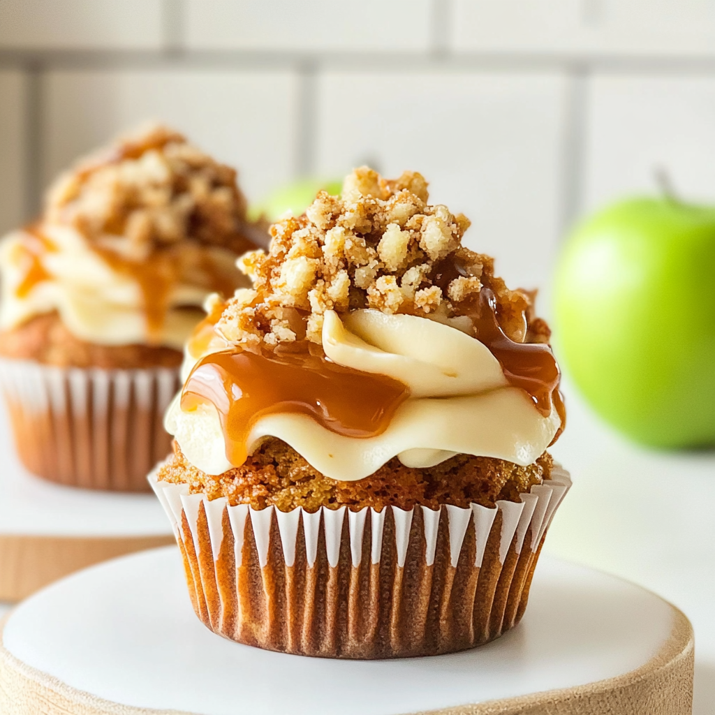 Recipe preparation for Caramel Apple Crumble Cupcakes