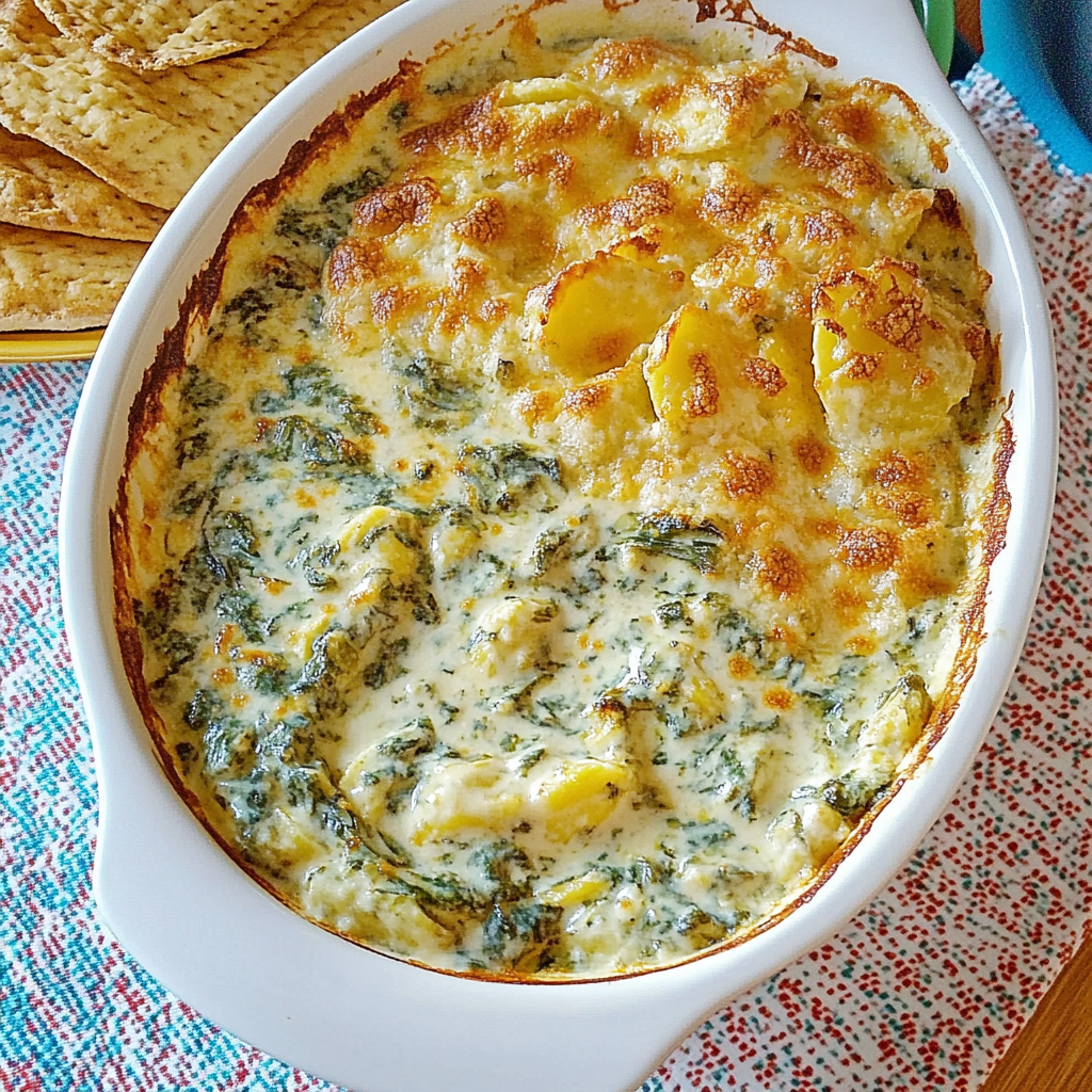 Recipe preparation for Cheesy Spinach Artichoke Dip