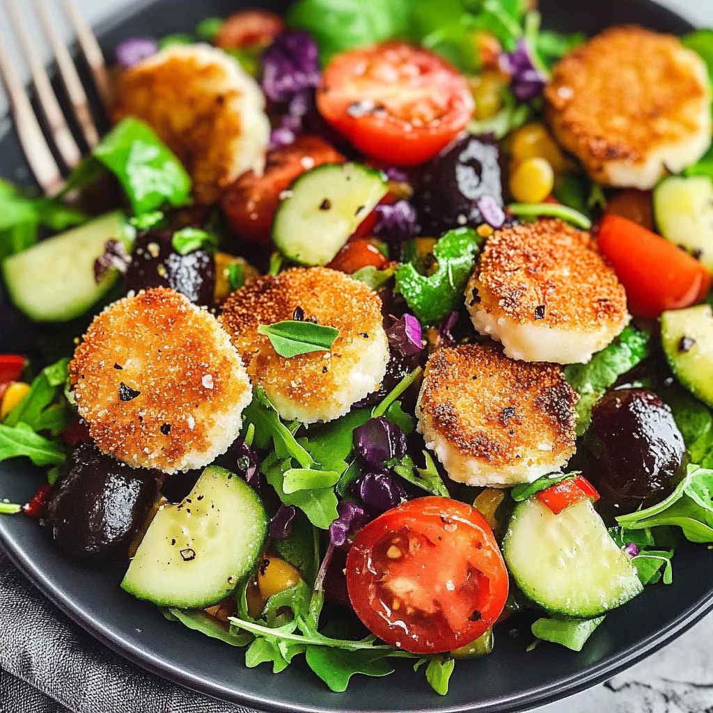 Recipe preparation for Crispy Goat Cheese Salad