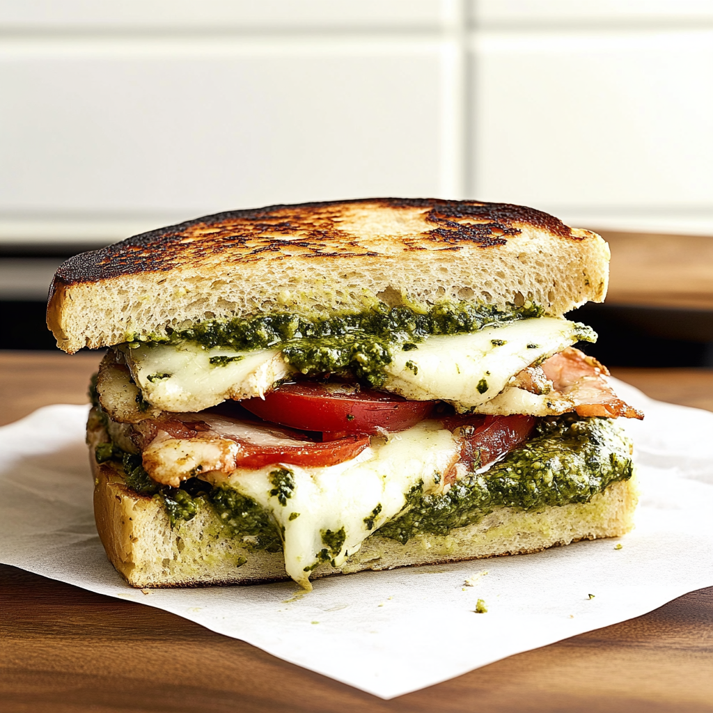 Recipe preparation for Turkey Pesto Mozzarella Panini