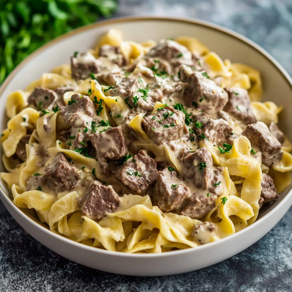 Recipe preparation for crock pot beef stroganoff has a secret that makes it extra creamy