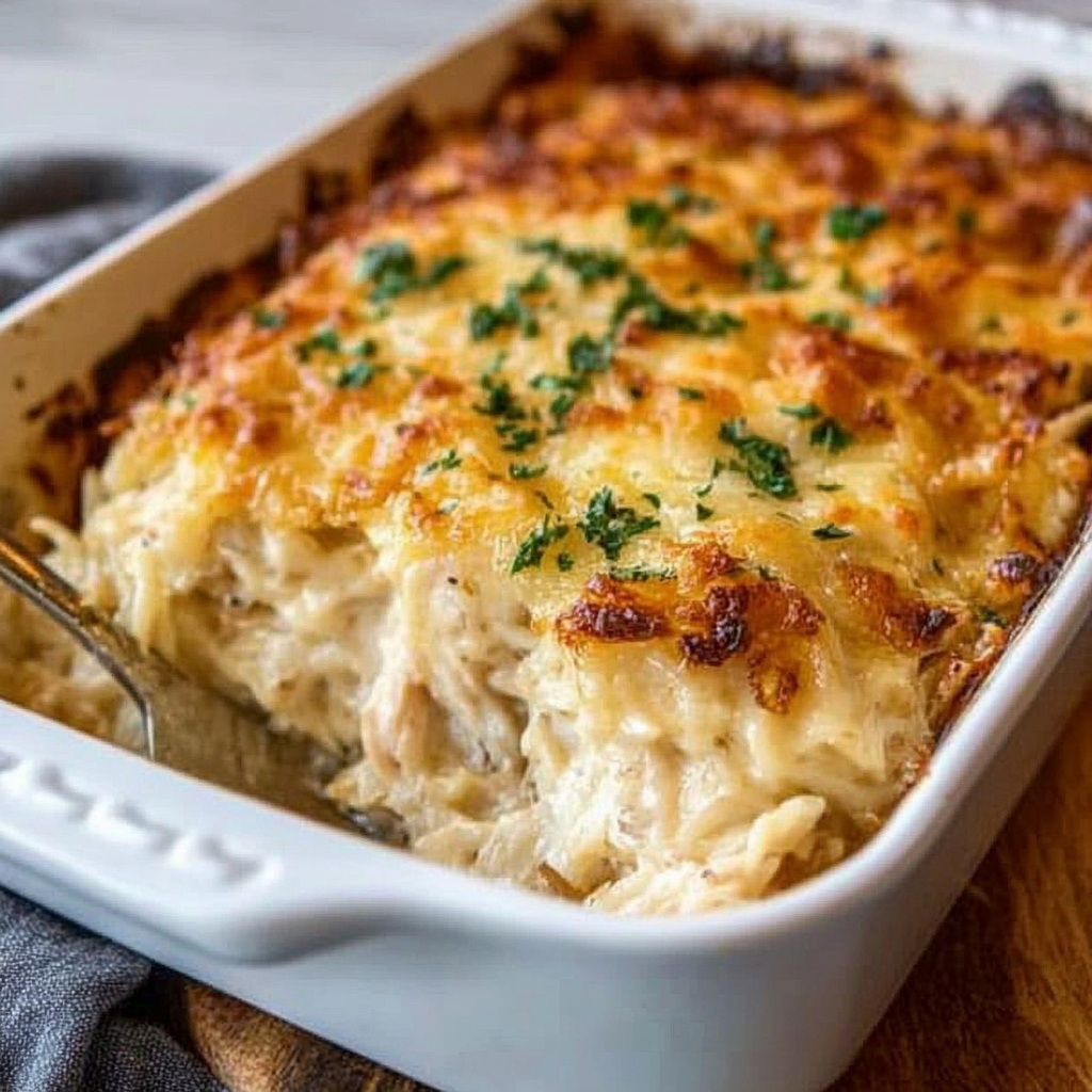 Recipe preparation for french onion chicken orzo casserole