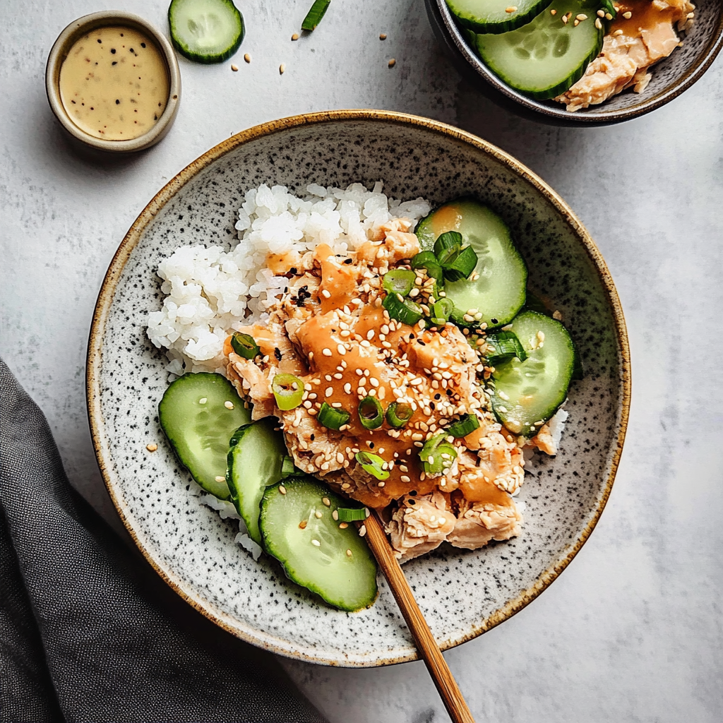 Recipe preparation for High-Protein Spicy Tuna Cucumber Crunch Bowls