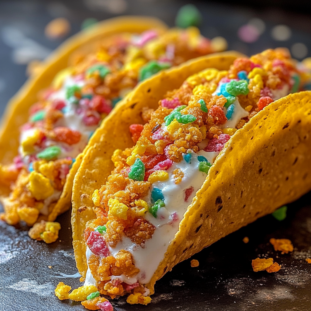 Recipe preparation for fruity pebbles cheesecake tacos