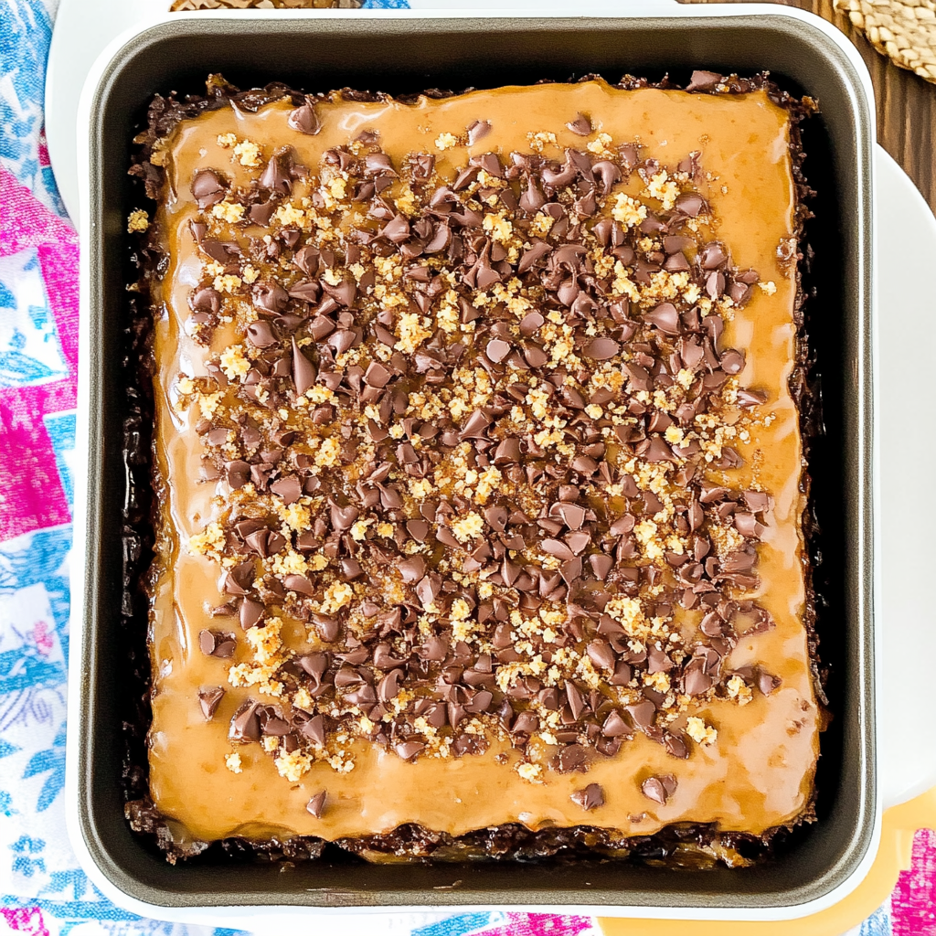 Recipe preparation for german chocolate poke cake