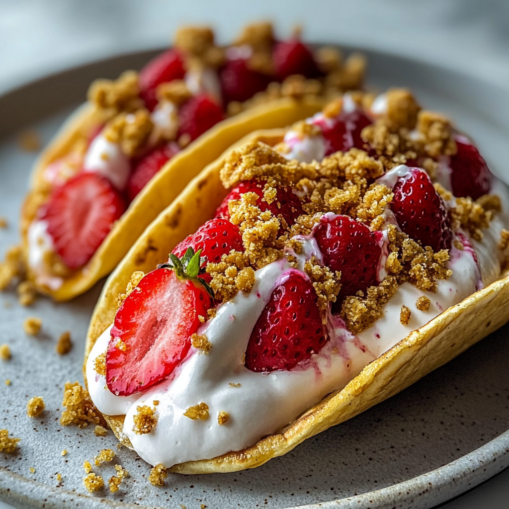 Recipe preparation for strawberry crunch cheesecake tacos