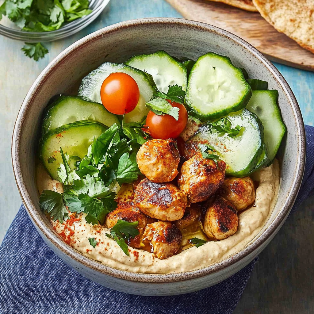 Recipe preparation for Spicy Chicken Hummus Lunch Box Bowls