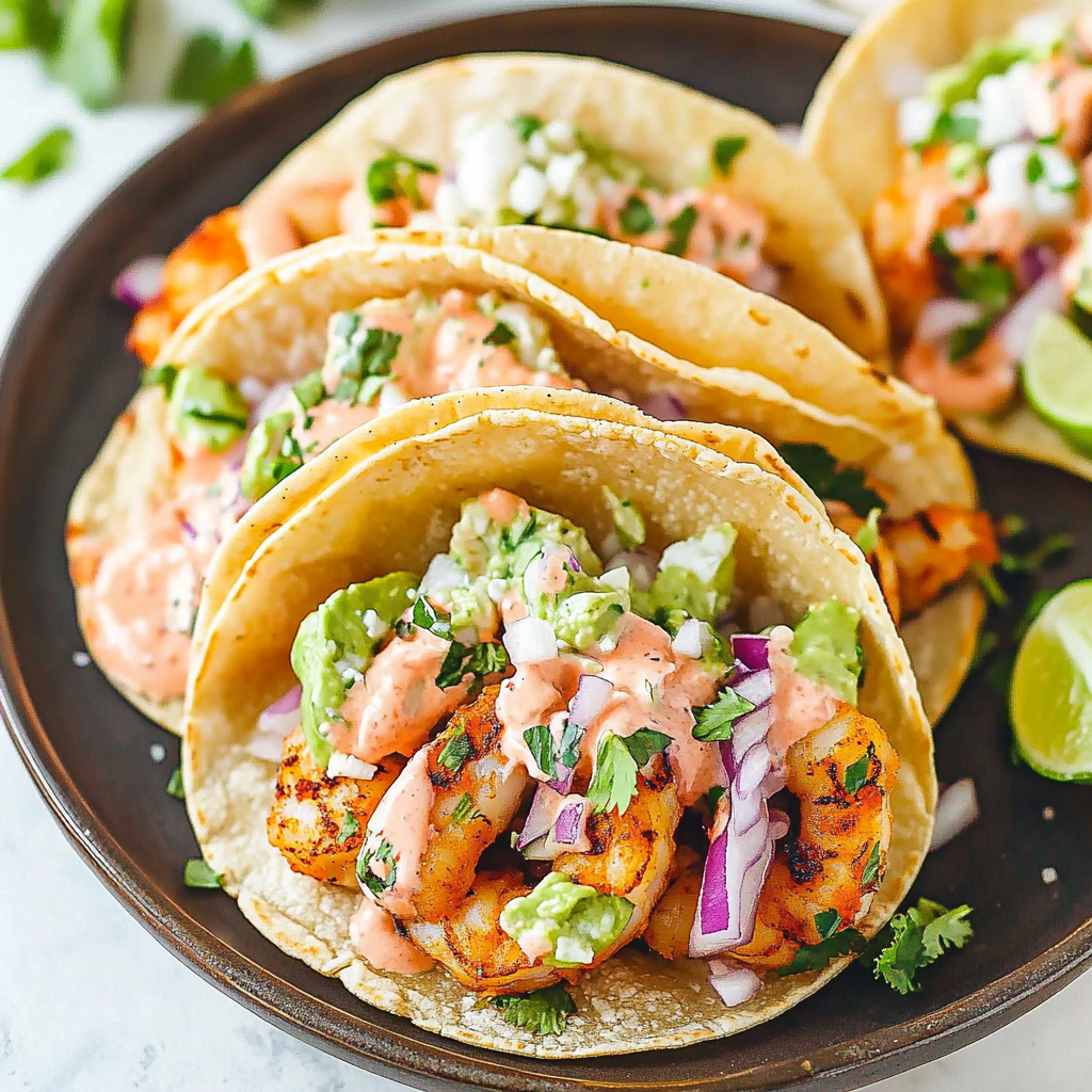 Recipe preparation for Spicy Sriracha Shrimp Tacos