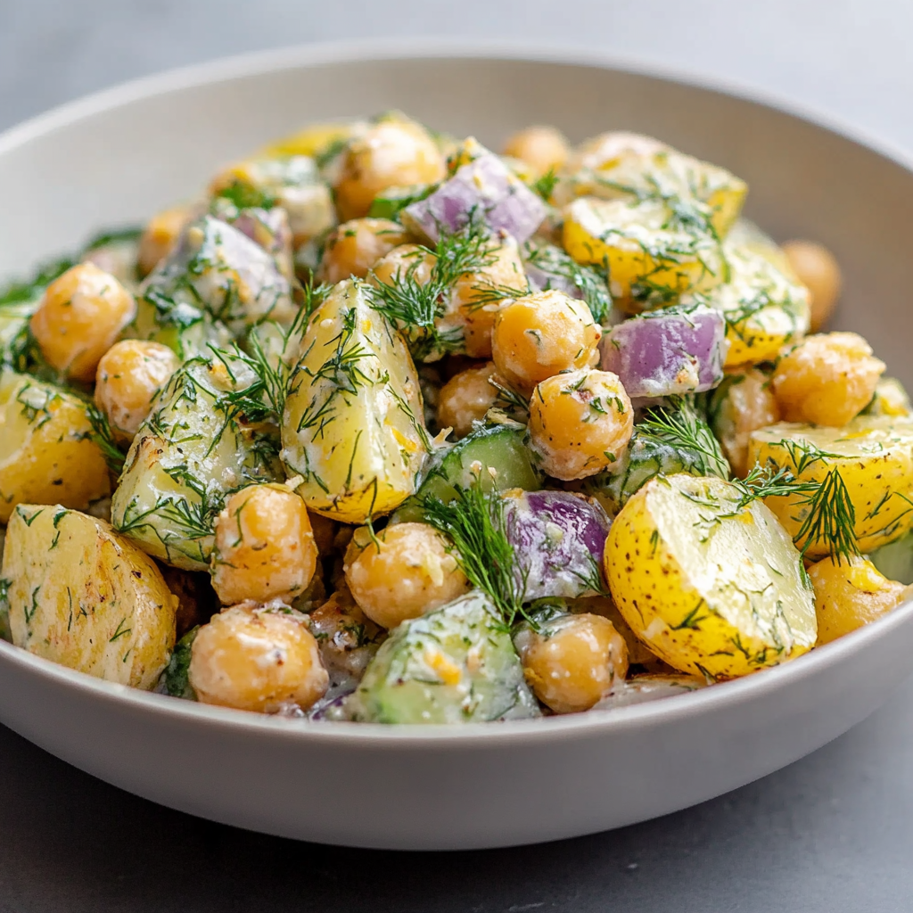 Recipe preparation for Lemon Dill Chickpea Potato Salad Recipe