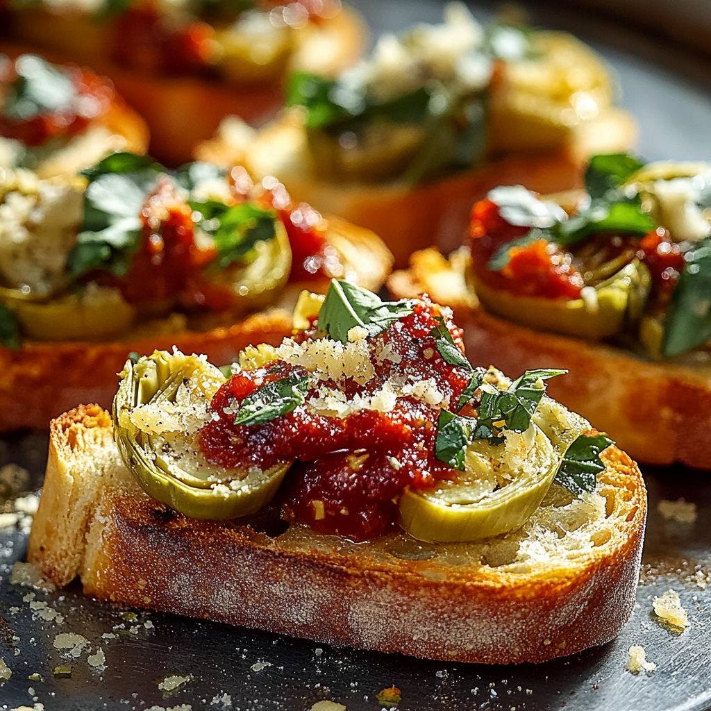 Recipe preparation for Artichoke Bruschetta That Vanishes Faster