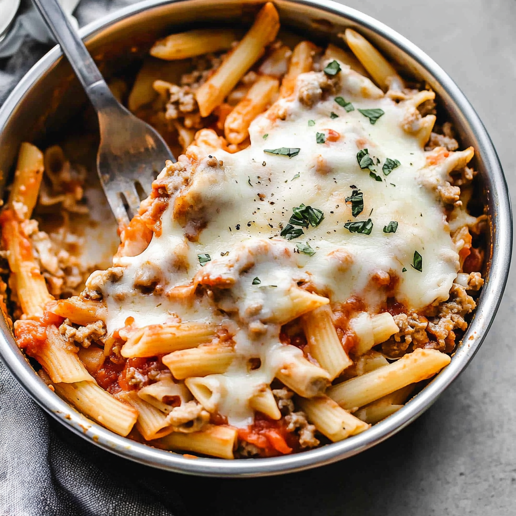Recipe preparation for Cheesy Baked Ziti