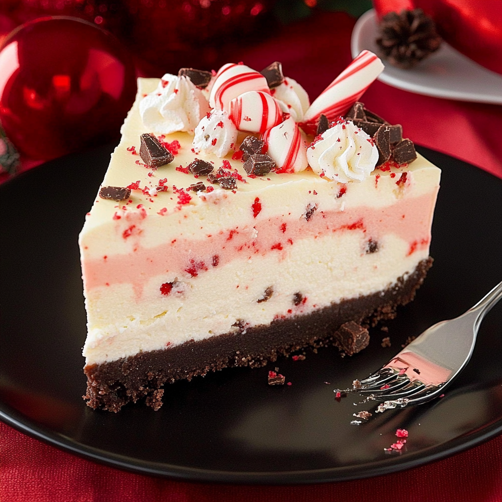 Recipe preparation for Peppermint Bark Cheesecake