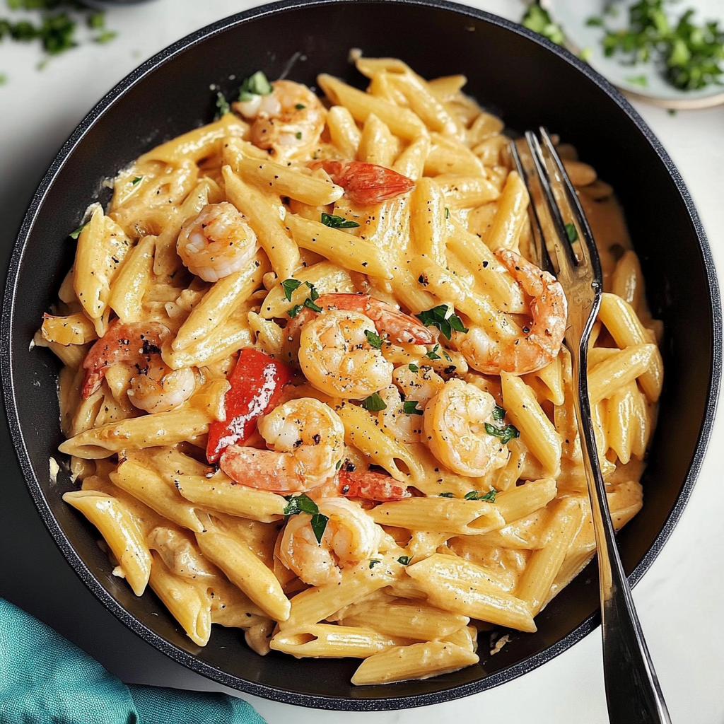 Recipe preparation for Quick Cajun Shrimp Alfredo Penne