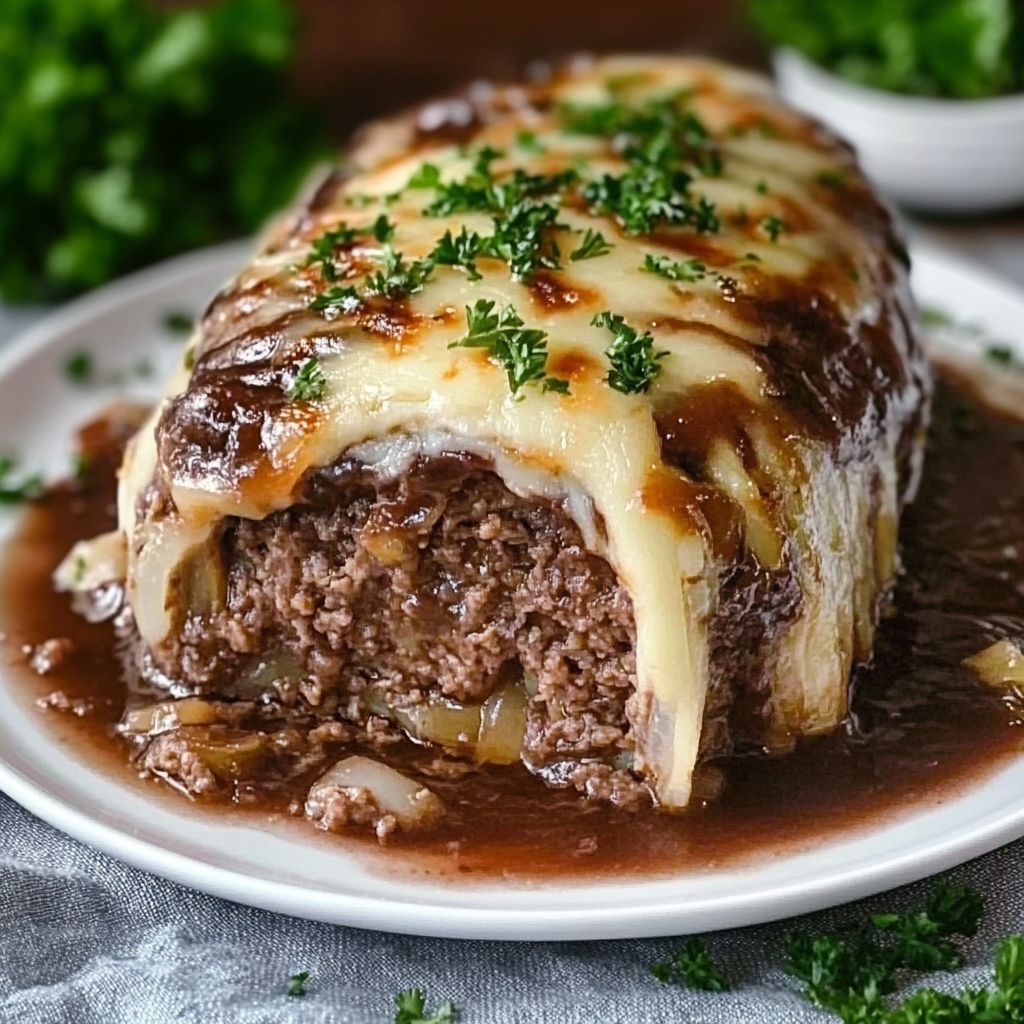 Recipe preparation for French onion meatloaf dish