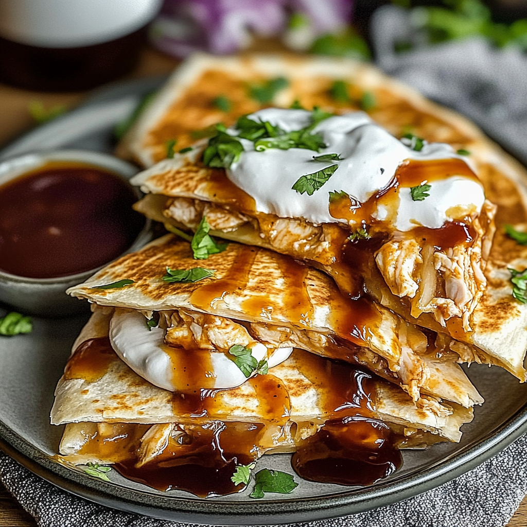 Recipe preparation for Hot Honey BBQ Chicken Quesadillas