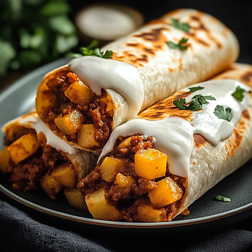 Recipe preparation for Cheesy Potato Burritos