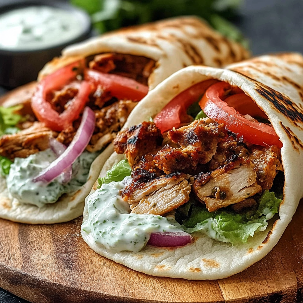 Recipe preparation for Greek Chicken Gyros with Tzatziki