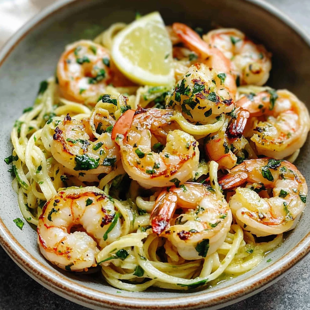 Recipe preparation for Citrus Grilled Shrimp Zoodles