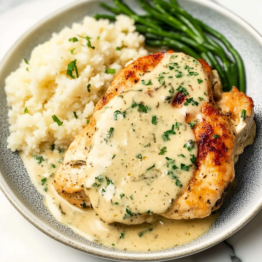 Recipe preparation for creamy herb-baked chicken