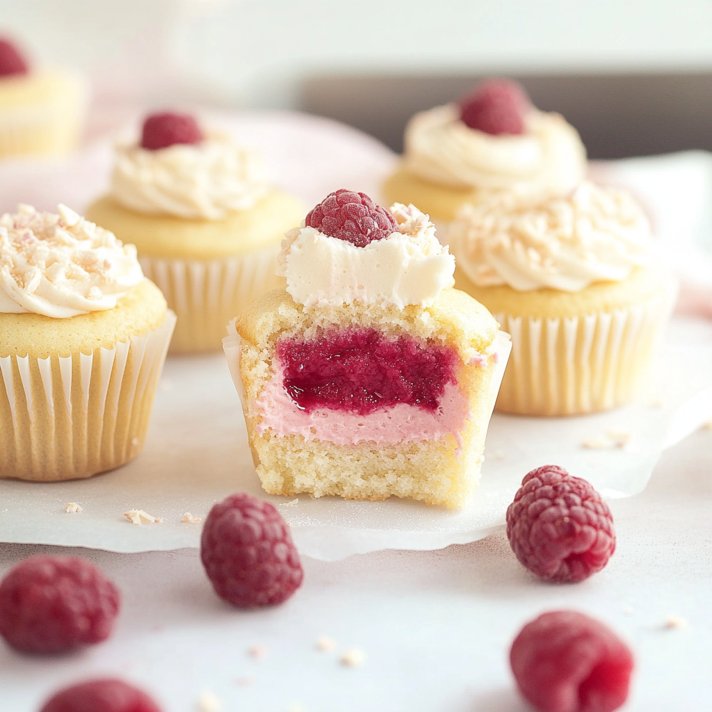 Recipe preparation for white chocolate raspberry cupcakes