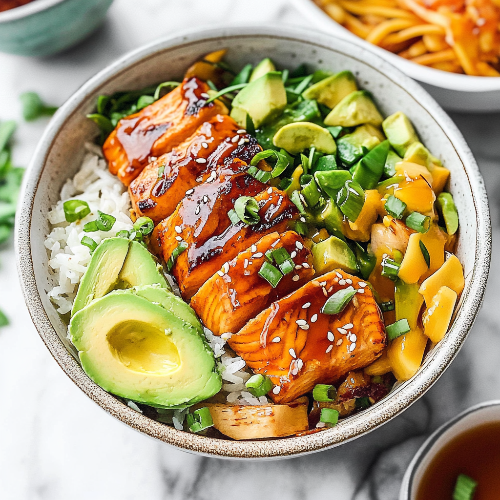 Recipe preparation for salmon bowls