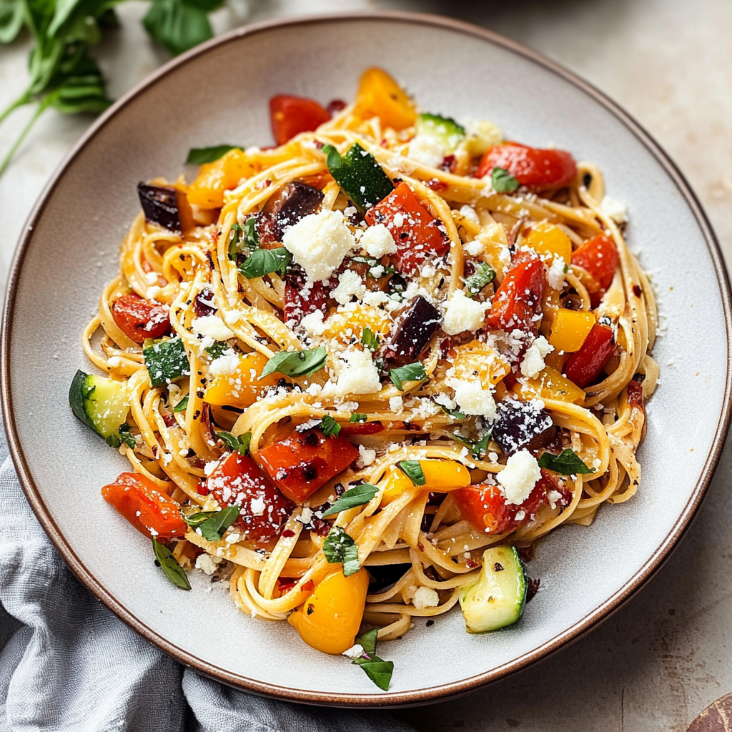 Recipe preparation for Roasted Vegetable Pasta