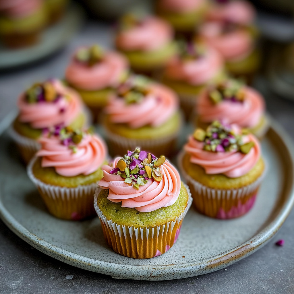 Recipe preparation for Vegan Mini Rose Pistachio Cupcakes