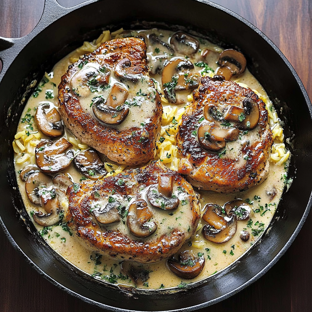 Recipe preparation for Creamy Mushroom Pork Chops