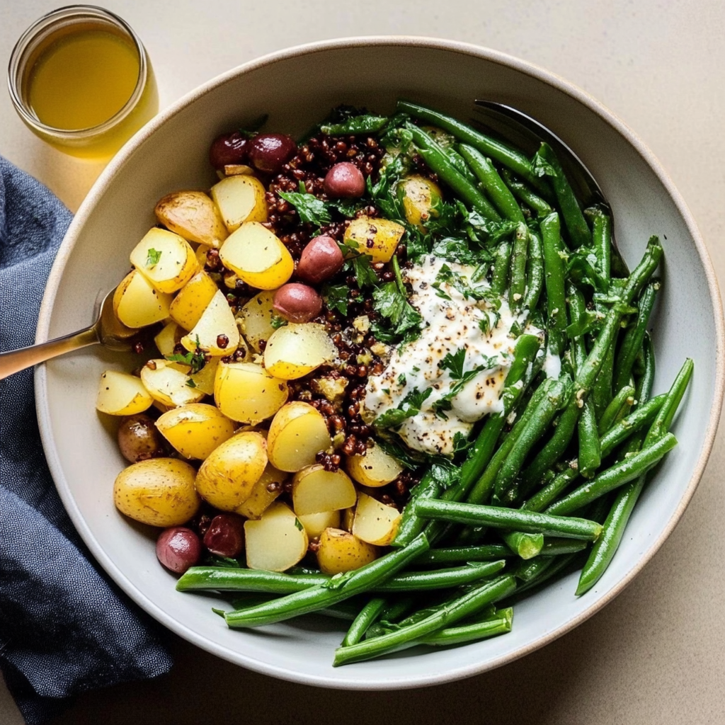 Recipe preparation for green bean potato salad