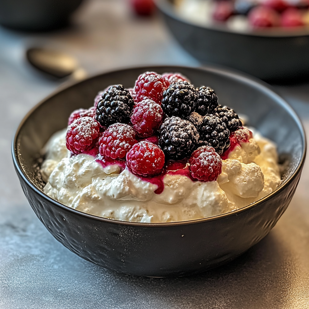 Recipe preparation for rice pudding with Berries Mix