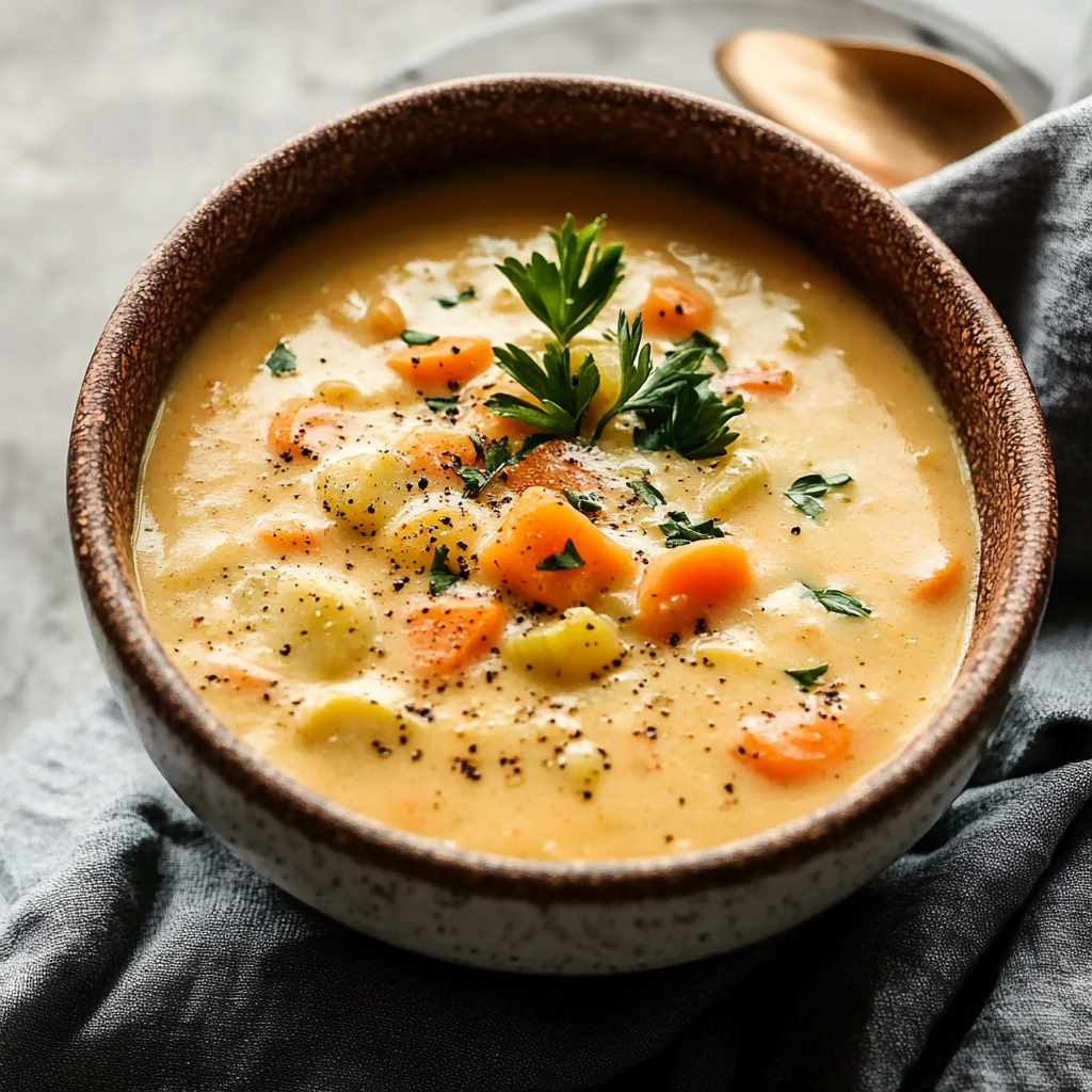 Recipe preparation for creamy vegetable soup