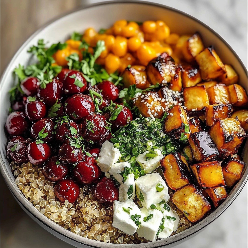 Recipe preparation for Mediterranean Quinoa Bowl