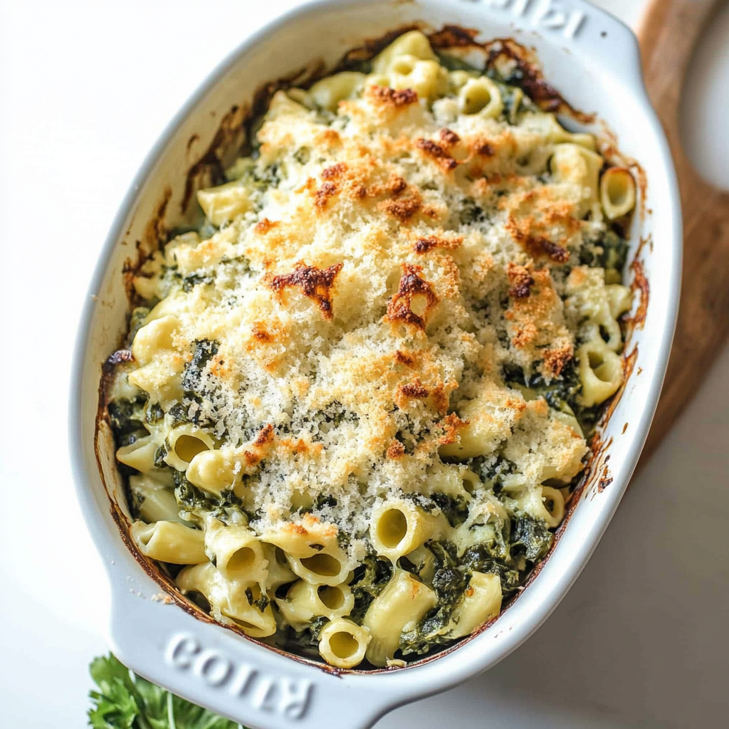 Recipe preparation for Spinach and Artichoke Baked Pasta