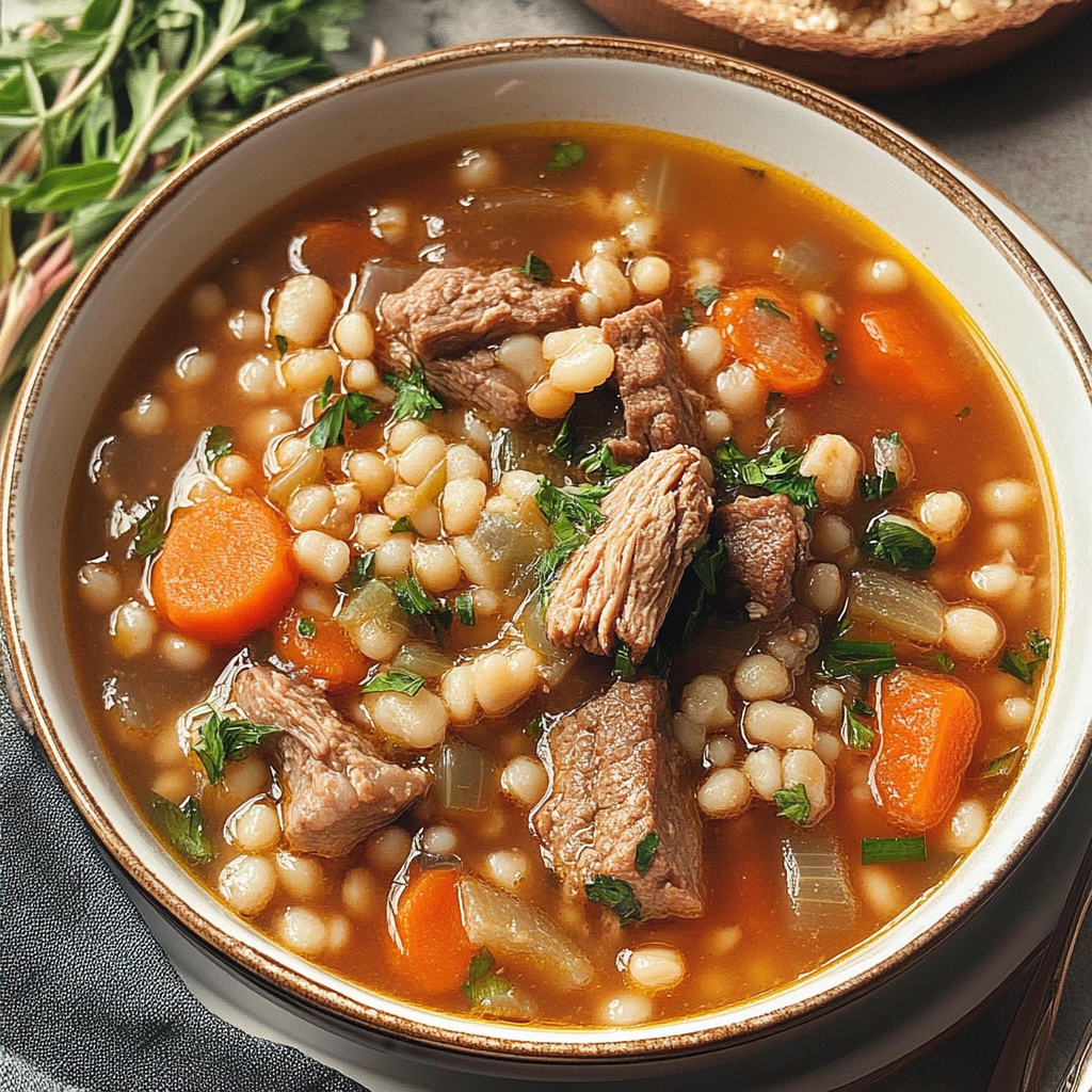 Recipe preparation for Beef and Barley Soup