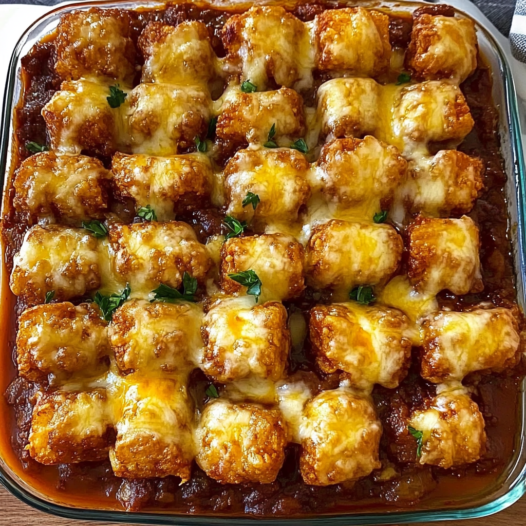 Recipe preparation for Sloppy Joe Tater Tots