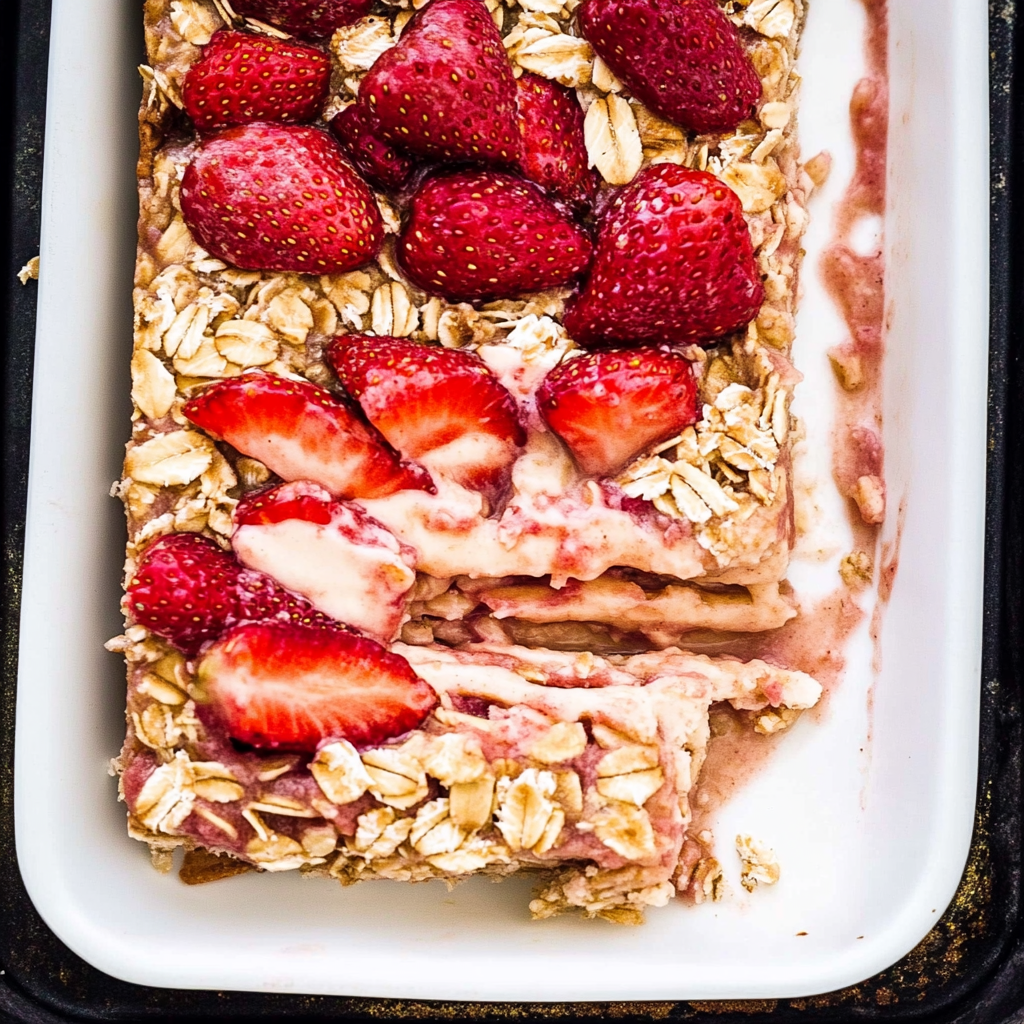 Recipe preparation for Strawberry Vanilla Baked Oatmeal