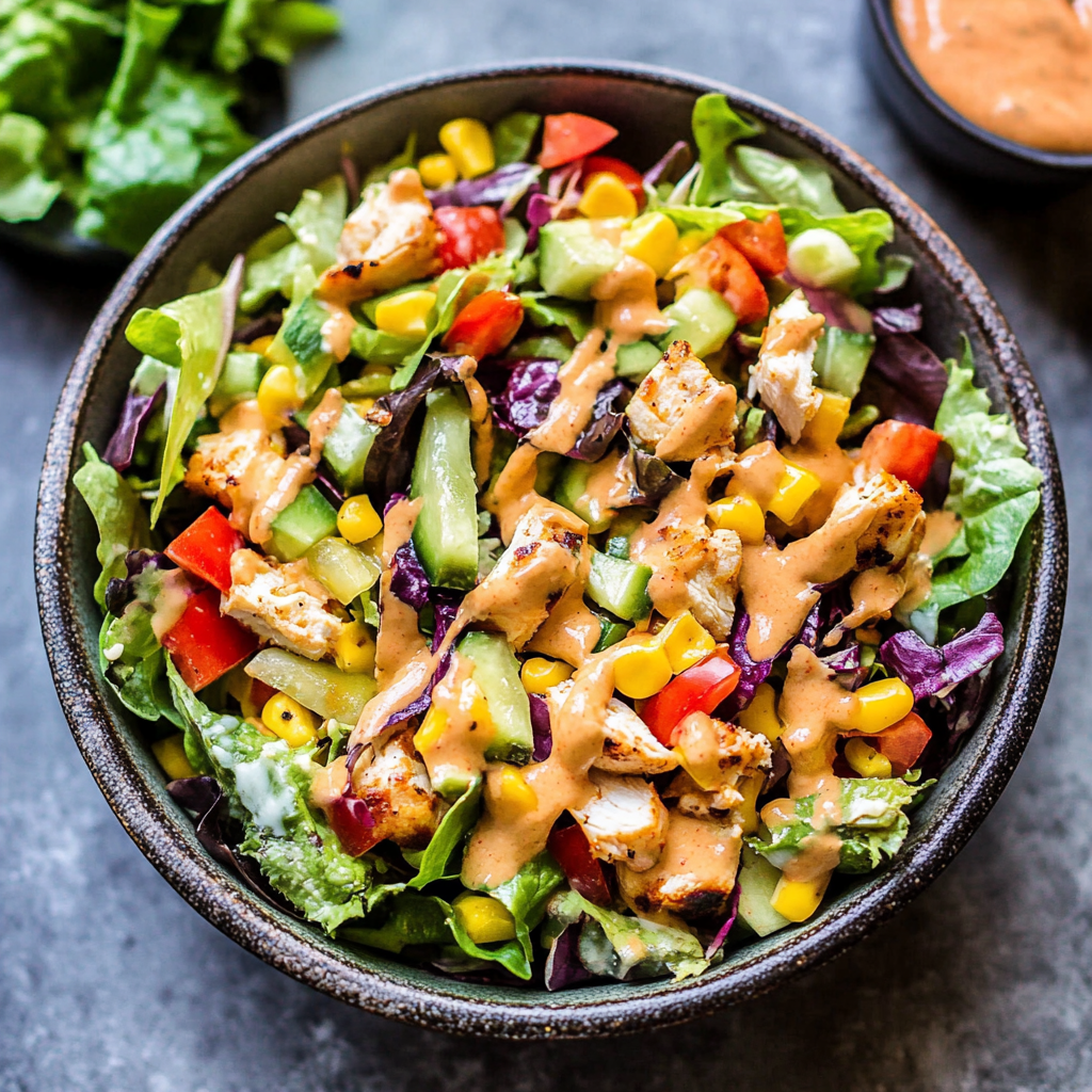 Recipe preparation for Fiesta Ranch Salad with Salsa Verde Chicken