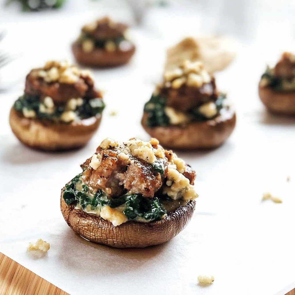 Recipe preparation for Sausage and Gorgonzola Stuffed Mushrooms