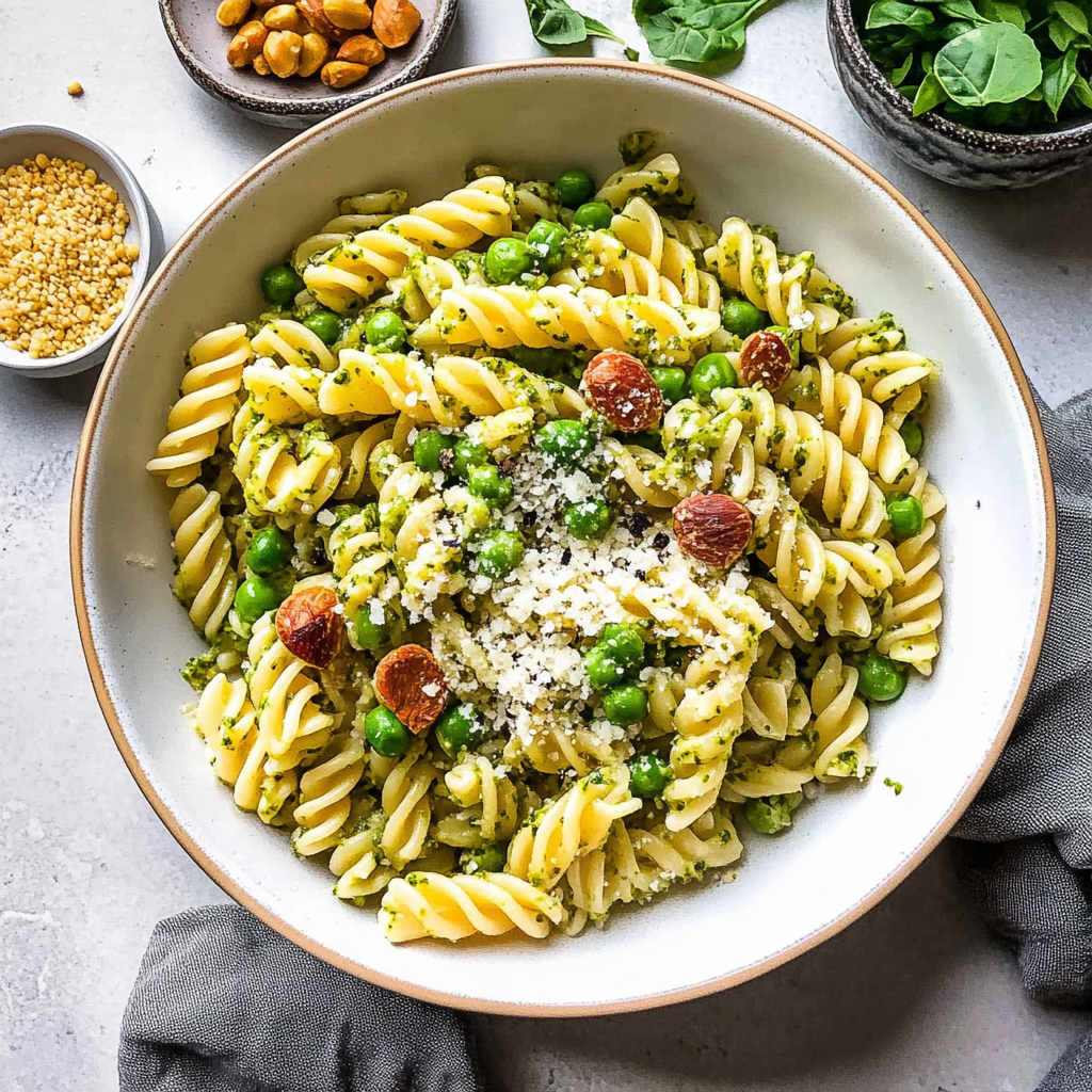 Recipe preparation for Sweet Pea Pesto Pasta