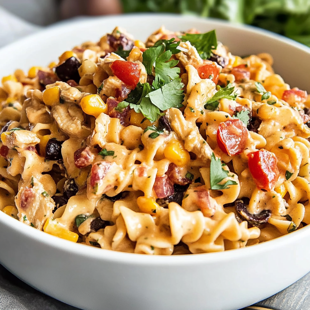 Recipe preparation for BBQ Chicken Pasta Salad