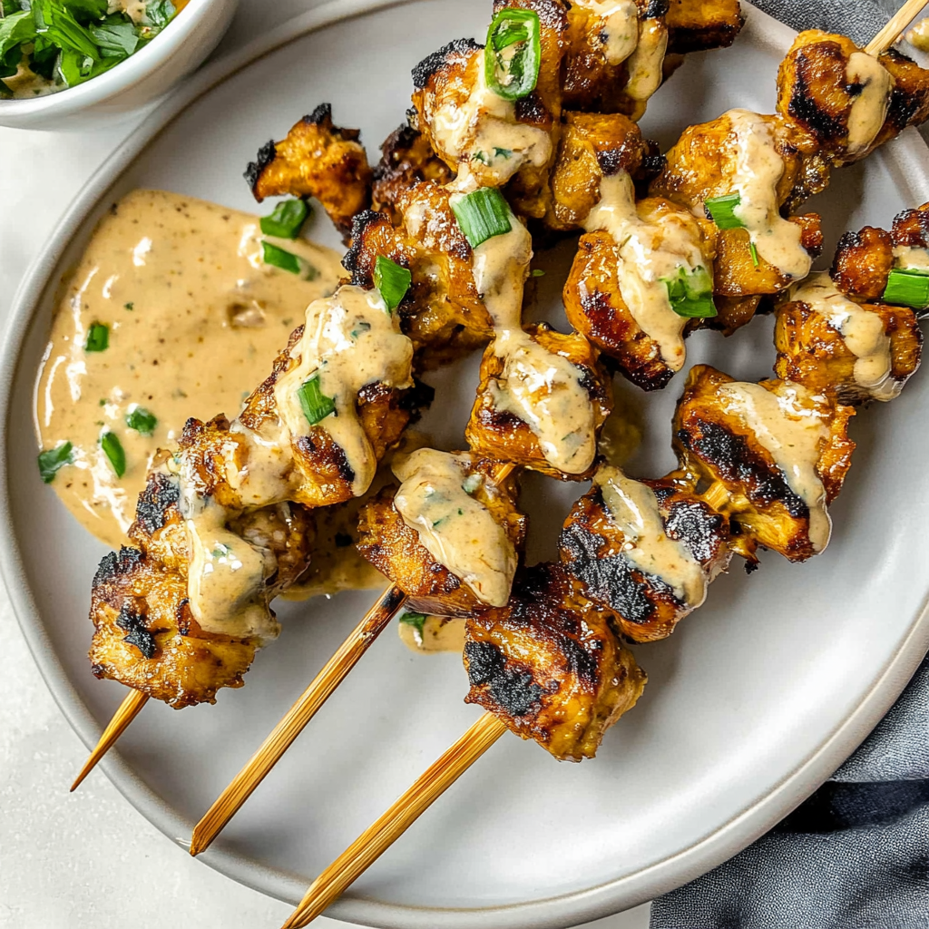 Recipe preparation for satay chicken skewers