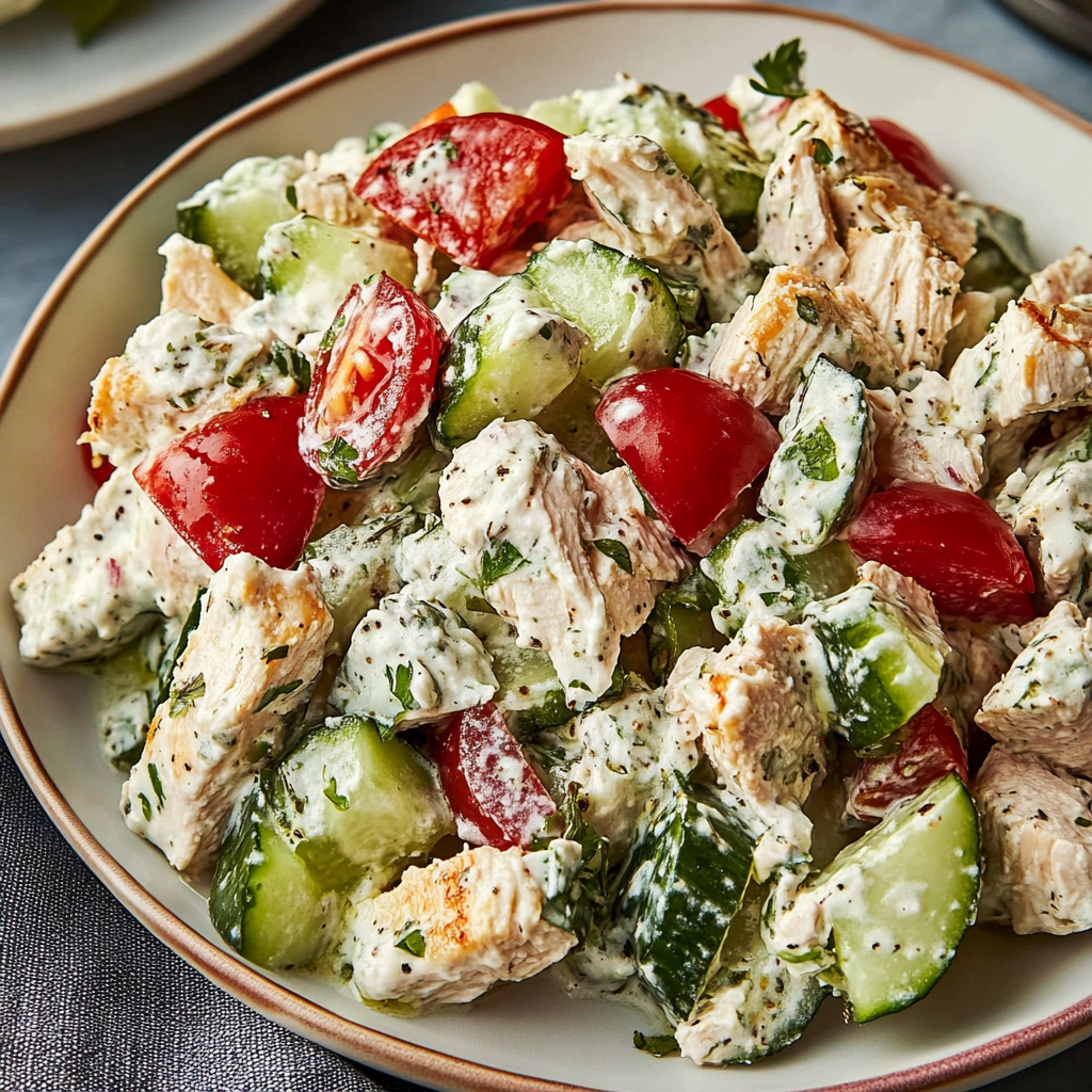 Recipe preparation for Greek Chicken Tzatziki Salad