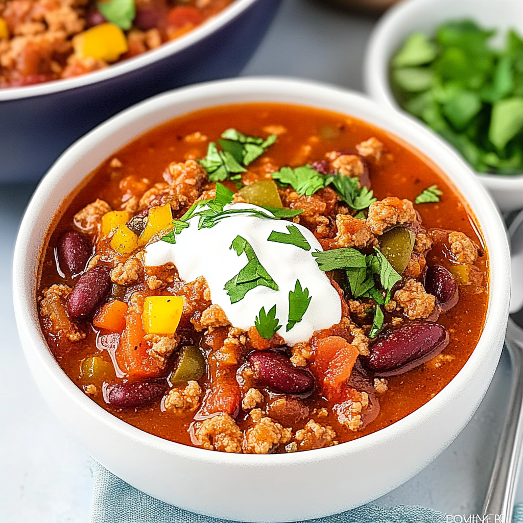Recipe preparation for Ground Turkey Chili with Beans, Peppers Tomatoes