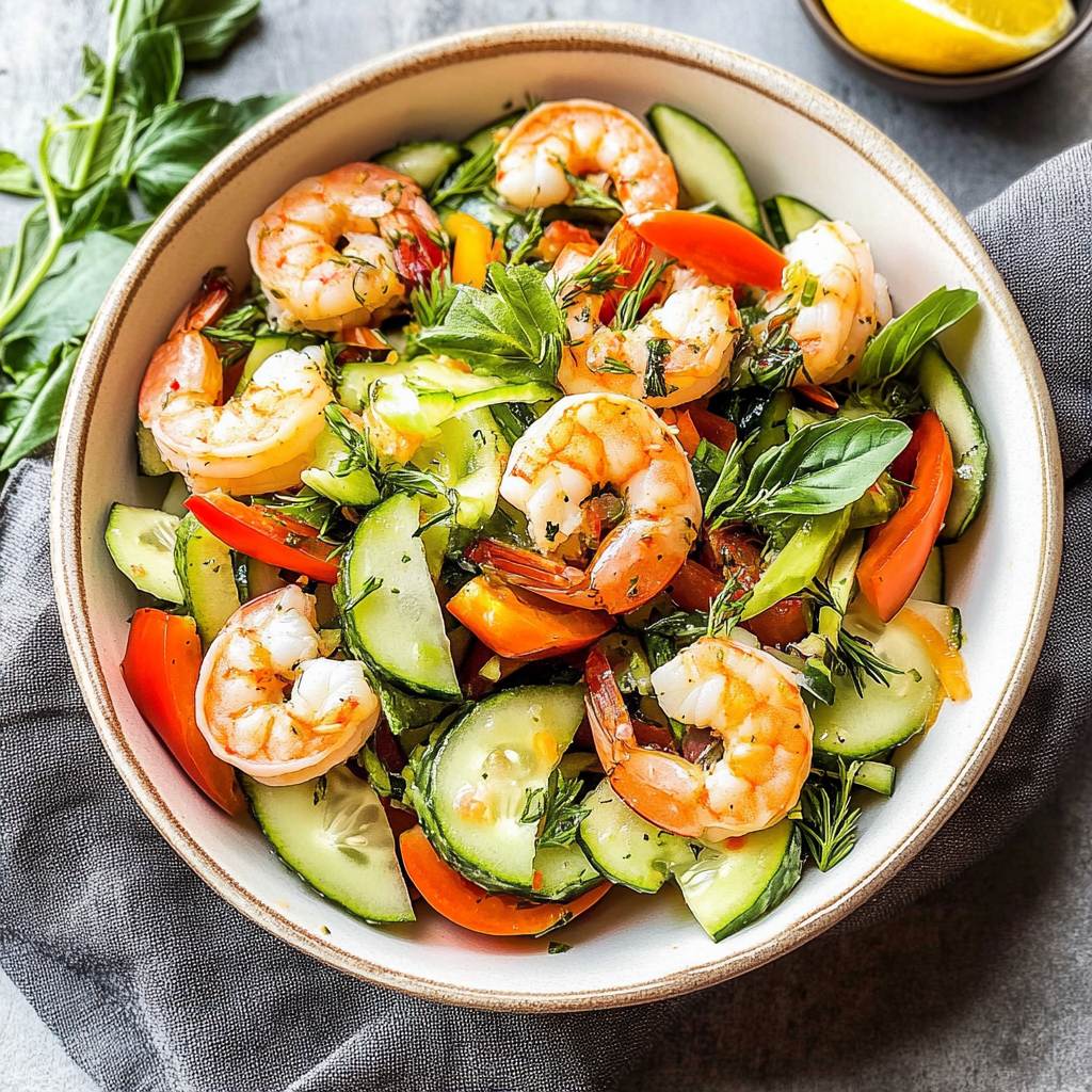 Recipe preparation for Fresh Cucumber Shrimp Salad