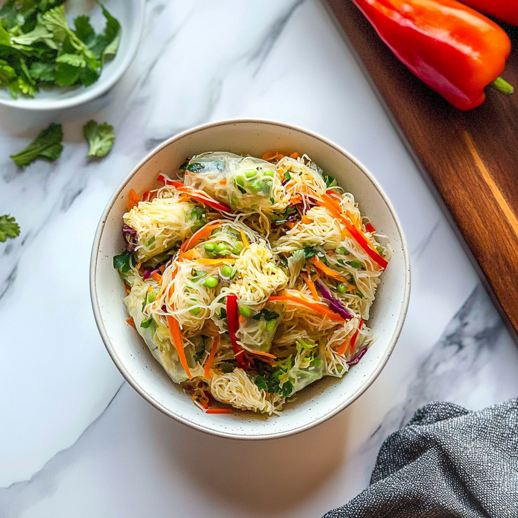 Recipe preparation for Spring Roll Salad with Spicy Ginger Dressing