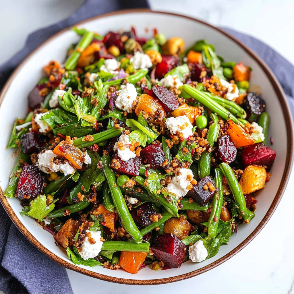 Recipe preparation for Roasted Beet Green Bean Salad