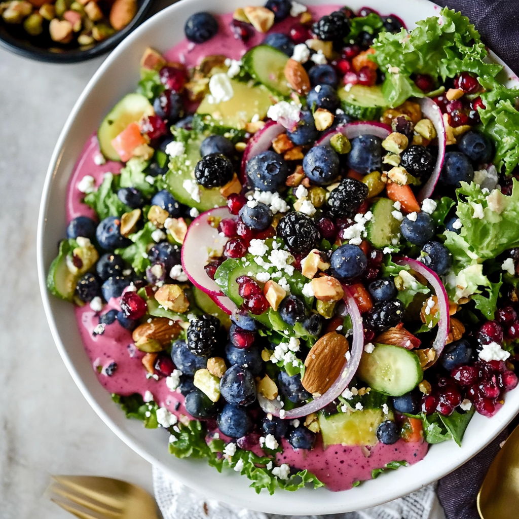 Recipe preparation for Blueberry and Pistachio Spring Salad