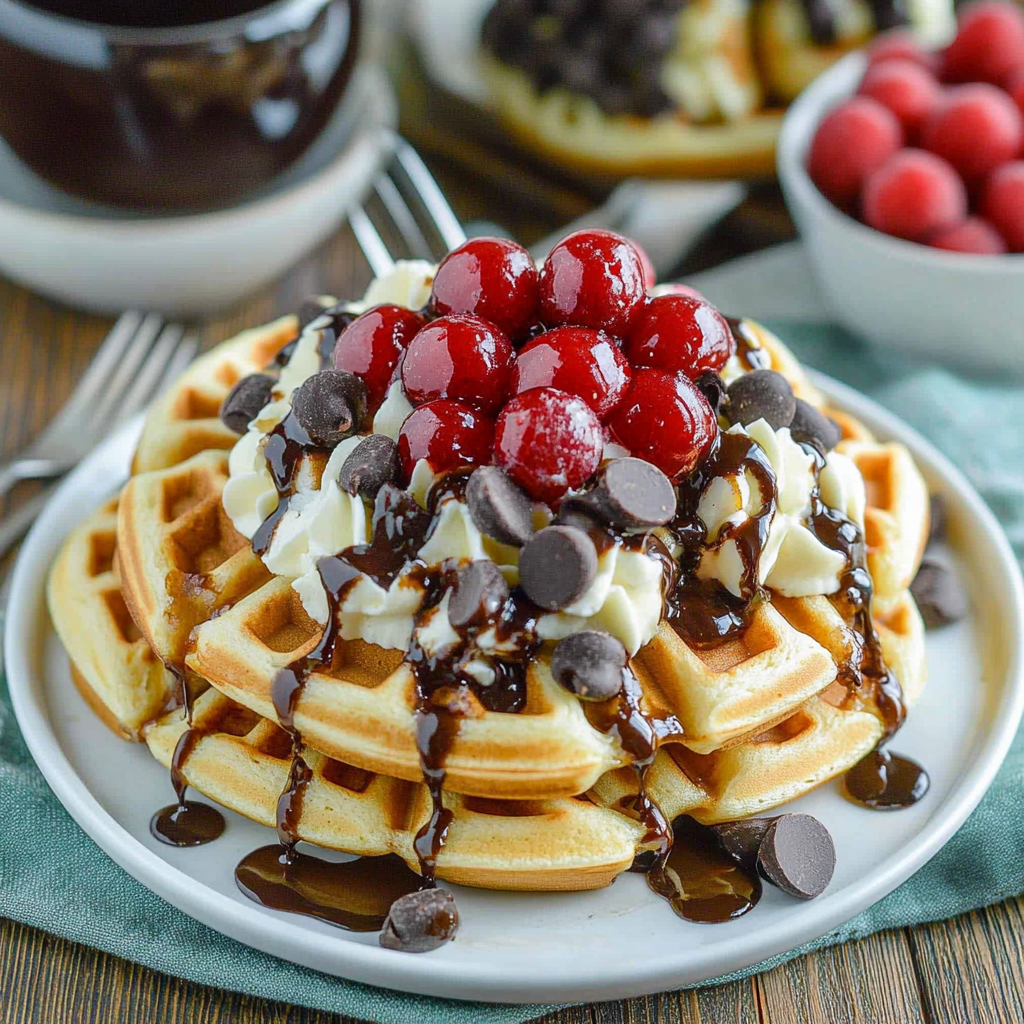 Recipe preparation for Cherry Chocolate Chip Waffles