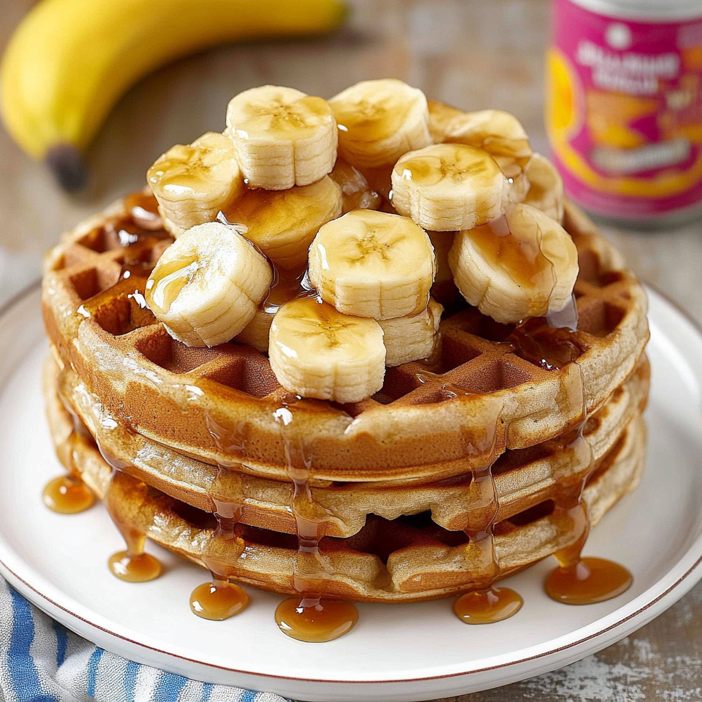 Recipe preparation for Banana Waffles Caramel Topping