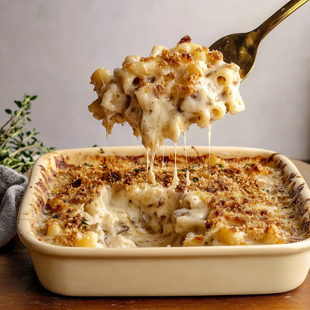 Recipe preparation for French Onion Mac and Cheese
